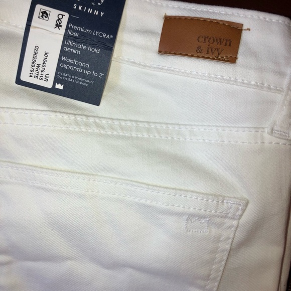 Crown & Ivy skinny jeans white size 12R stretchy waist band with Lycra. NWT - Picture 3 of 8